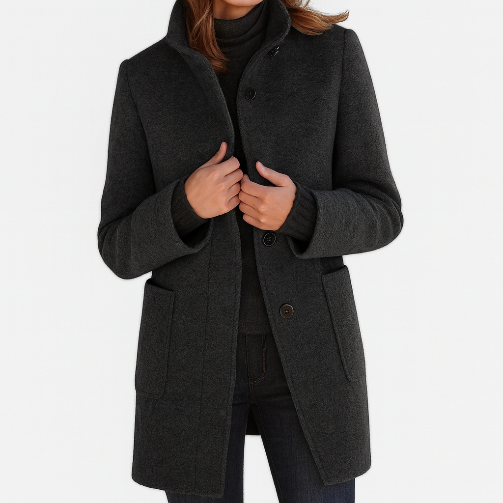 Elina™ – Elegant Damkappa i Ullmix med Hög Krage