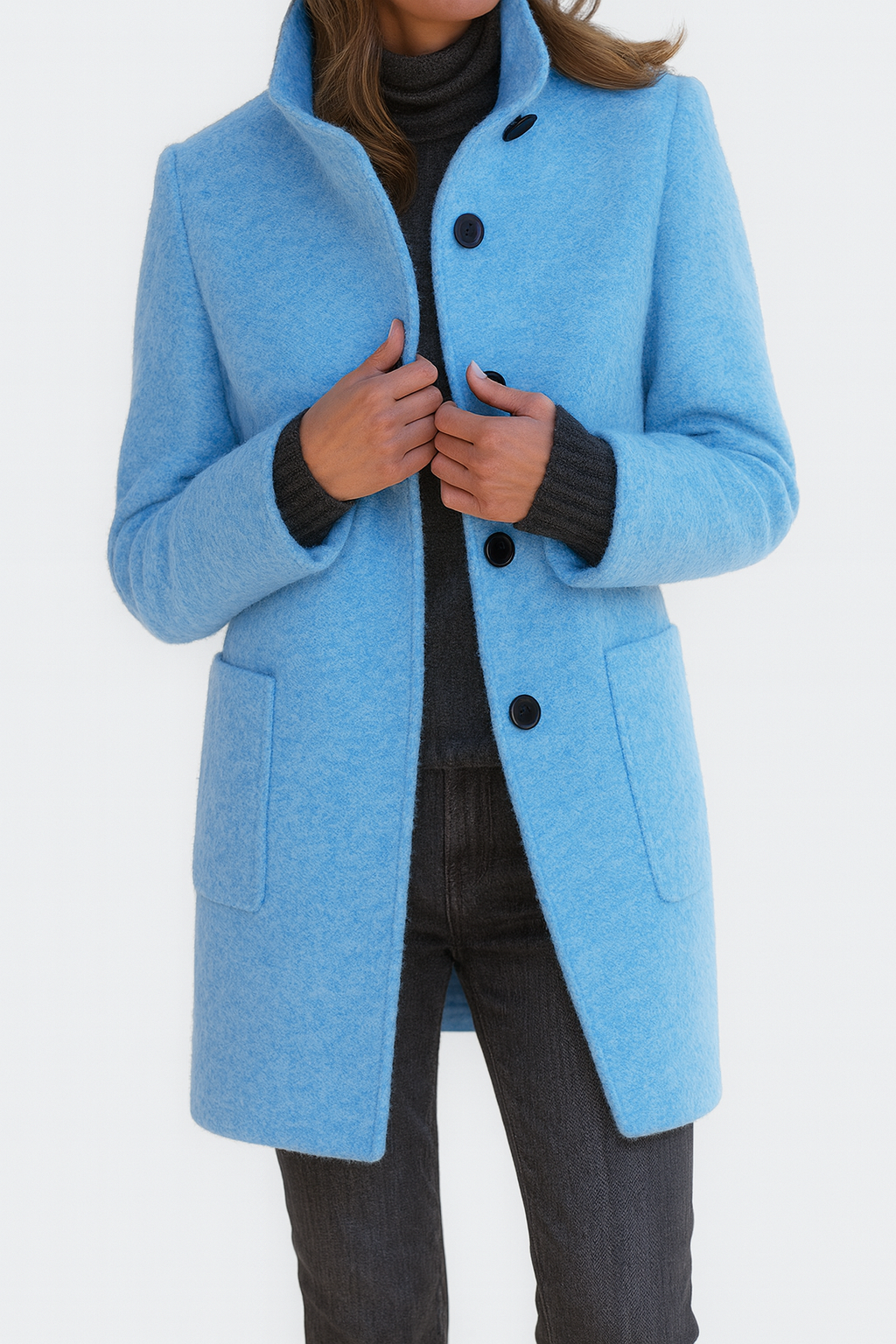 Elina™ – Elegant Damkappa i Ullmix med Hög Krage