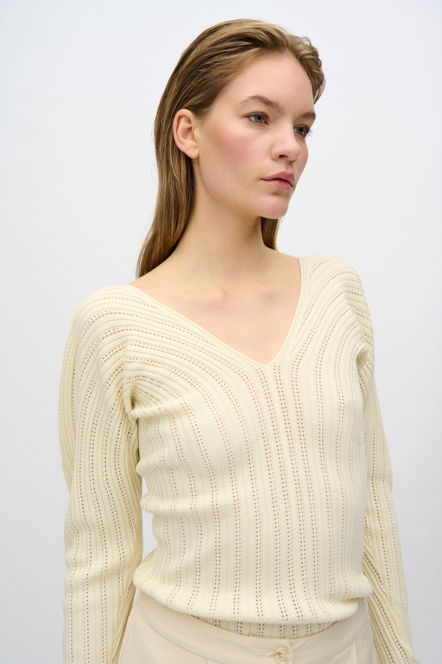 Freja™ | Sofia stickad tröja | Smörkräm