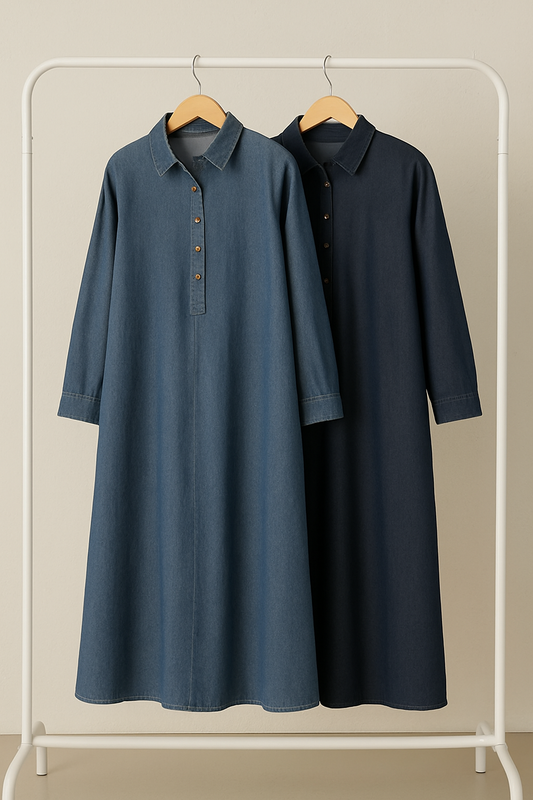 Freja™ – Lång denimklänning med knappstängning