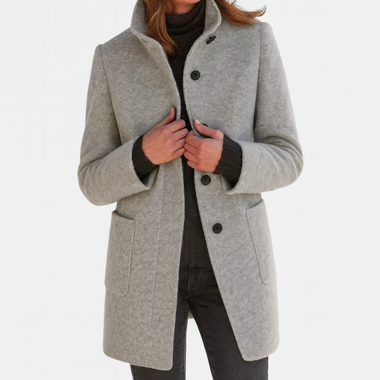 Elina™ – Elegant Damkappa i Ullmix med Hög Krage